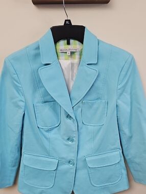 Light Blue Tailored Cotton-Blend Blazer Donna Degnan SZ 10